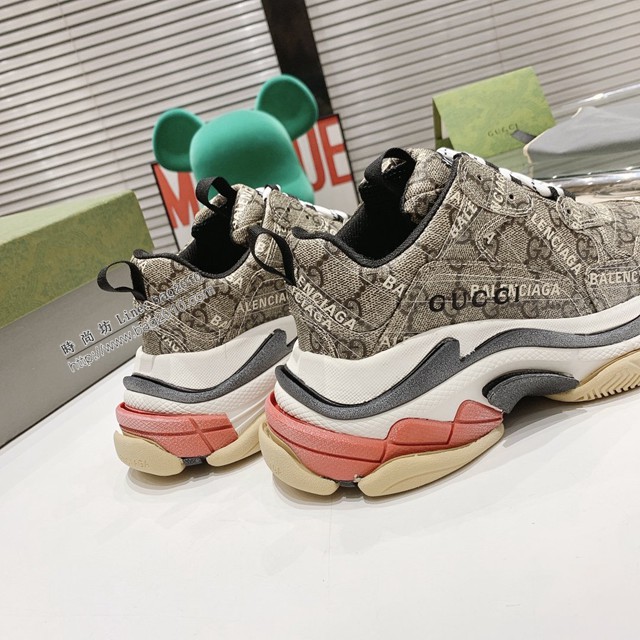gucci古馳頂級版本情侶款Gucci x Balenciaga古馳x巴黎世家聯名款2021新款Triple S厚底運動鞋老爹鞋 dx2796